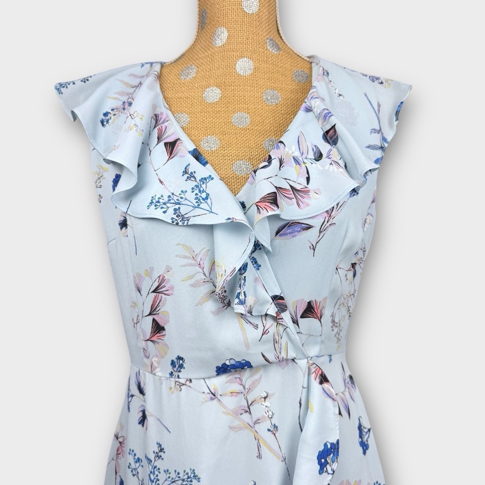 Banana Republic Floral Ruffle‎ High-Low Maxi Dress Blue Sleeveless Size 6 - Picture 2 of 13